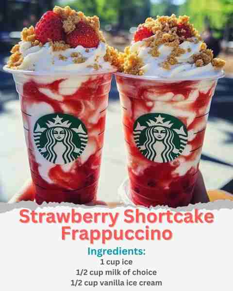 Starbucks Strawberry Shortcake Frappuccino Ingredients: 1 cup ice 1/2 cup milk of choice 1/2 cup van...