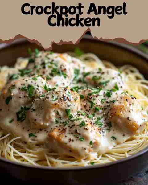 🍗✨ Crockpot Angel Chicken ✨🍗 Tender chicken breasts slow-cooked in a creamy, savory sauce — the...