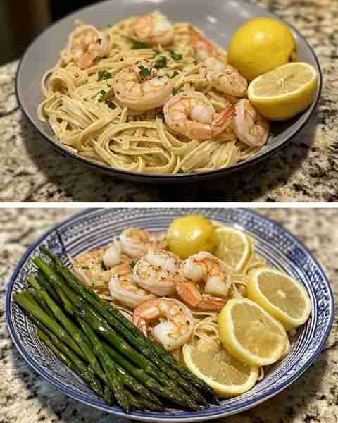 Creamy Lemon Shrimp Pasta with Roasted Asparagus Zesty Creamy Lemon Shrimp Pasta with Oven-Roasted A...