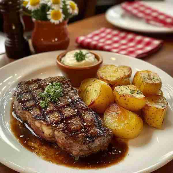 Grilled Steak with Crispy Roasted Potatoes and Chimichurri Ingredients: For the Steak: 2 high-qualit...