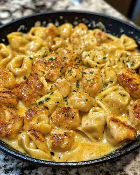 Skillet Chicken Alfredo Tortellini Ingredients: 1 lb boneless skinless chicken breast, cut into cube...