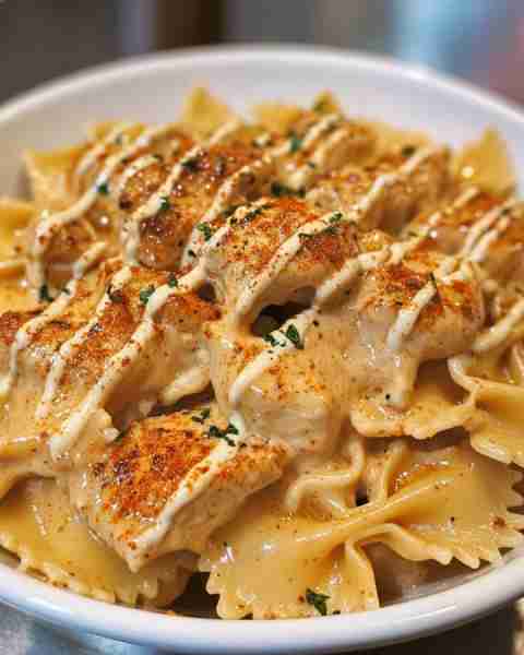 Creamy Chicken Alfredo with Cajun Spices and Bowtie Pasta Ingredients: 2 boneless, skinless chicken...
