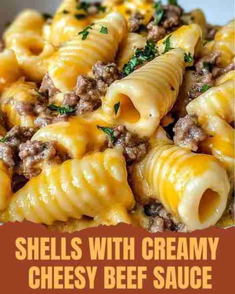 Shells with Creamy Cheesy Beef Sauce Ingredients: For the Pasta: 12 oz (340 g) jumbo pasta shells Fo...