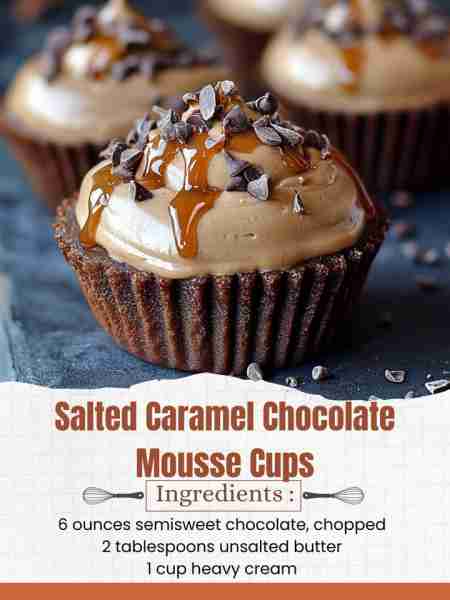 Salted Caramel Chocolate Mousse Cups Ingredients: For the chocolate mousse: 6 ounces semisweet choco...