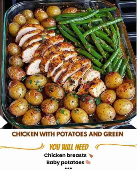 🍗✨ Roasted Chicken with Baby Potatoes and Green Beans ✨🥔 Prep Time: 15 minutes Cook Time: 40 min...