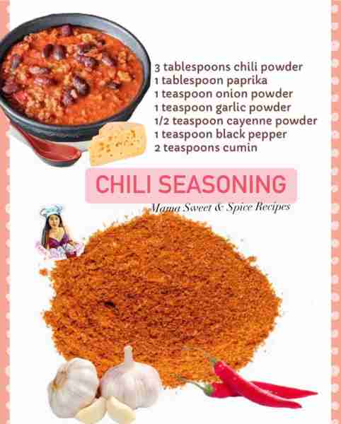 My homemade version of Chili Seasoning - no Added Salt Ingredients: 3 tablespoons chili powder 1 tab...