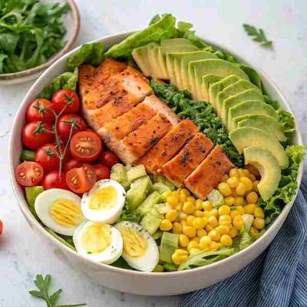 Grilled Salmon and Avocado Salad Ingredients: 1 piece of grilled salmon fillet 1 avocado, sliced Han...