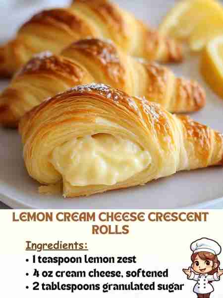 Lemon Cream Cheese Crescent Rolls Ingredients: 1 teaspoon lemon zest 4 oz cream cheese, softened 2 t...