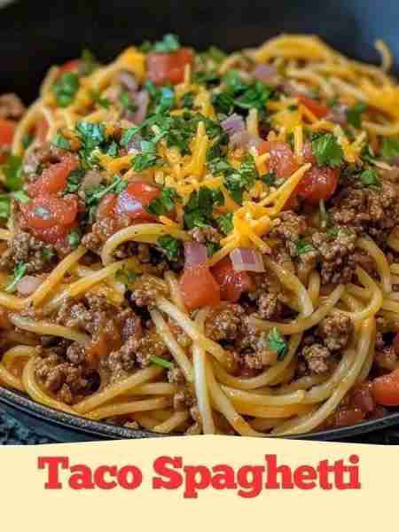 Taco Spaghetti 😋 Ingredients: 12 oz spaghetti 1 lb ground beef 1 packet taco seasoning (or 2 tbsp h...