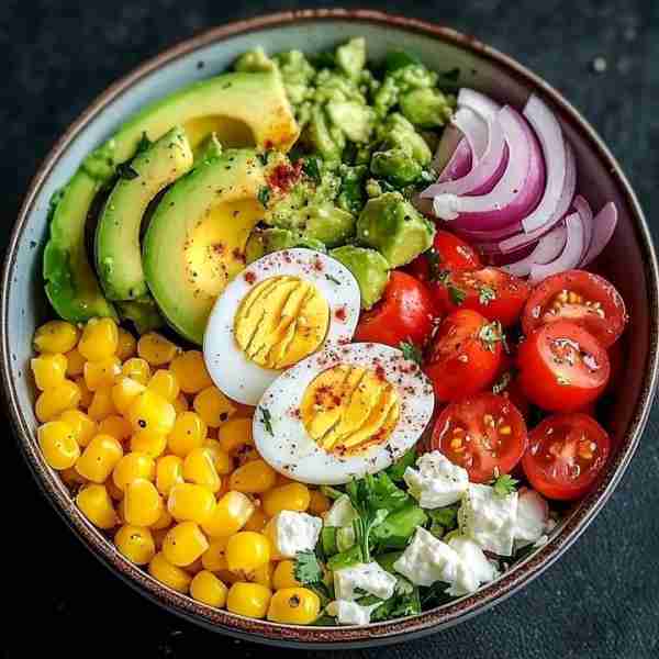 Fresh Avocado Egg Salad Bowl 🥑🥚 Ingredients: 🥚 Boiled eggs (sliced) 🥑 Avocado (sliced + mashed)...
