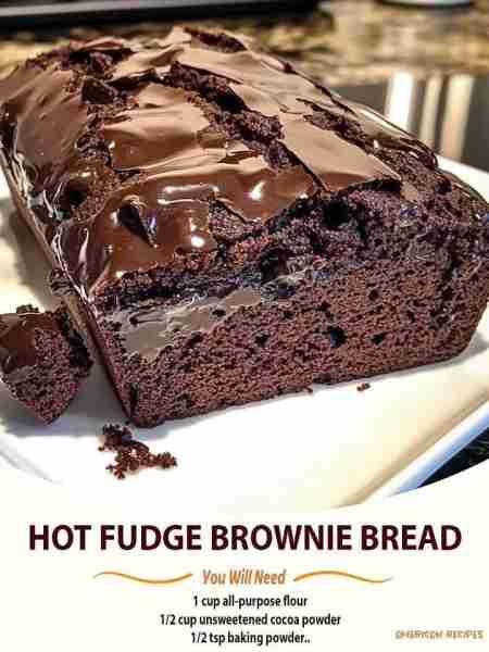 Hot Fudge Brownie Bread Ingredients: For the Brownie Bread: 1 cup all-purpose flour 1/2 cup unsweete...