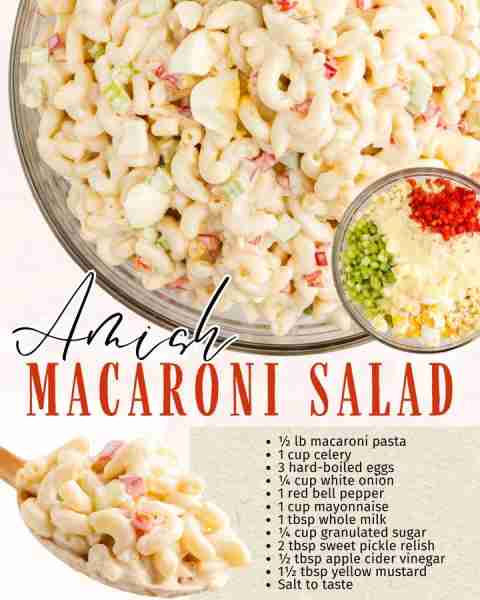 Vintage, homemade Amish Macaroni Salad = the best macaroni salad! 🍝✨ Creamy and Flavorful! Don’t w...