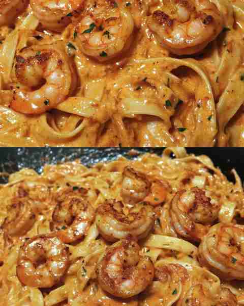Cajun Shrimp Fettuccine with Creamy Garlic Sauce Spicy Cajun Shrimp Fettuccine in a Lusciously Cream...