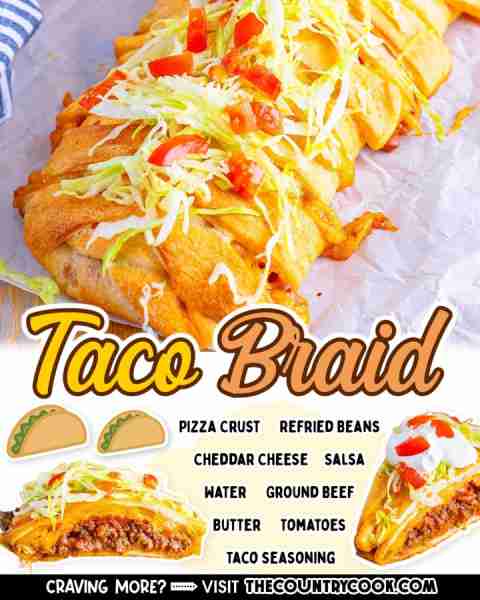 This Easy Taco Braid uses store bought pizza dough, seasoned taco beef, refried beans, cheese and sa...