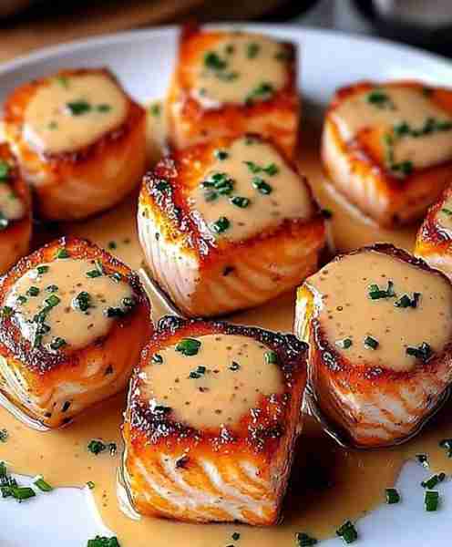 SALMON BITES WITH HONEY MUSTARD SAUCE Crispy, juicy, and dipped in sweet tangy perfection! Ingredien...