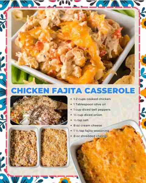 Everything you love about chicken fajitas in a cheesy casserole form! 💃🏻 🧀 1-2 cups cooked chicke...