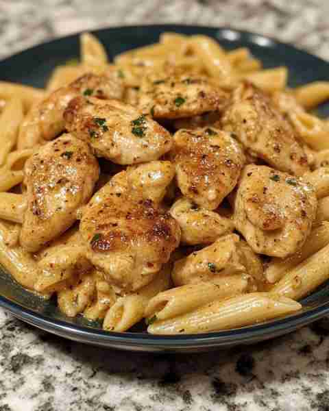 GARLIC BUTTER CHICKEN BITES & PENNE IN CAJUN CREAM SAUCE Ingredients: 2 boneless, skinless chicken b...