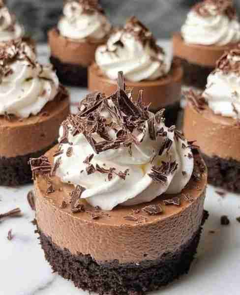 No Bake Mini Chocolate Cheesecakes Ingredients: - 1 1/2 cups chocolate cookie crumbs - 5 tablespoons...