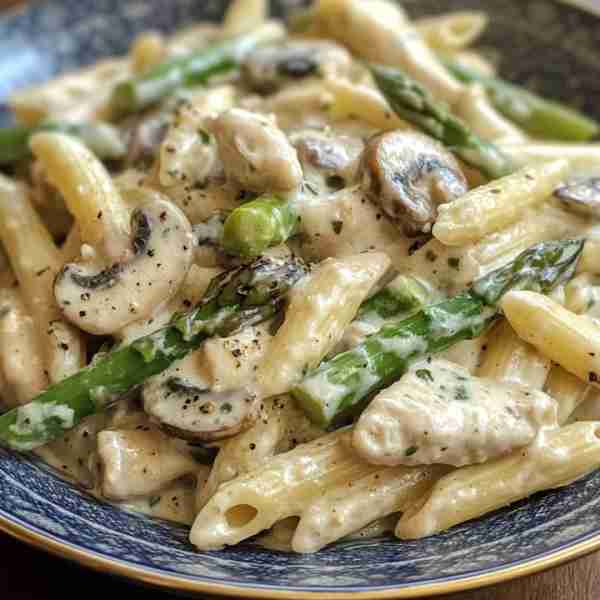 Creamy Mushroom and Asparagus Chicken Penne Ingredients: 12 oz penne pasta 2 tablespoons olive oil 2...