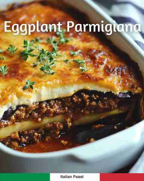 Eggplant Parmigiana Delight 🍆 Baked layers of eggplant, meat sauce & creamy cheese 🇮🇹🍅🧀 recipe in...