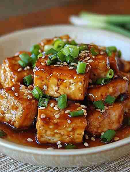 Sticky Sweet Garlic Tofu 🧄🍯🍽️ Golden tofu, sticky sweet garlic sauce — the best combo ever! Ingred...
