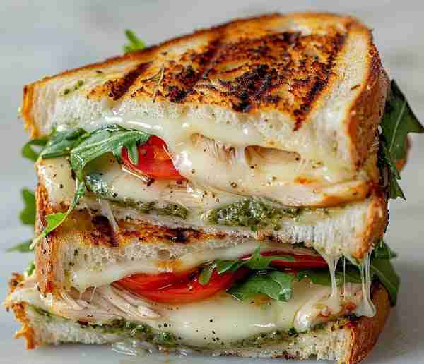 🐔🍅🐔 Chicken Pesto Sandwich 🐔🍅🐔 🌿🐔🍅 Layers of herby pesto, succulent chicken, and molten moz...