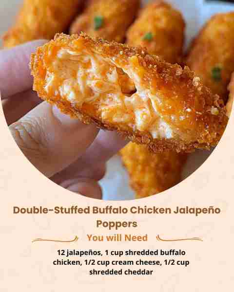 🌶️ Double-Stuffed Buffalo Chicken Jalapeño Poppers Ingredients: 8 large jalapeños, halved and seeded...