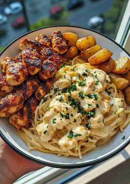 🌶️ Spicy Greek Chicken Alfredo with Hot Honey Feta Sauce brings fiery, creamy, and bold Mediterranea...