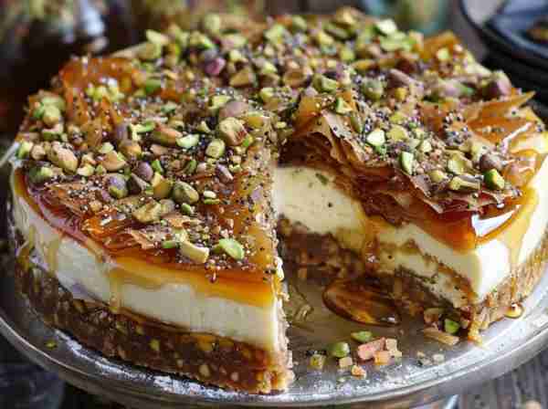🍯 Honey Cheesecake Pistachio Baklava A luscious mashup of creamy cheesecake and flaky, nutty baklav...