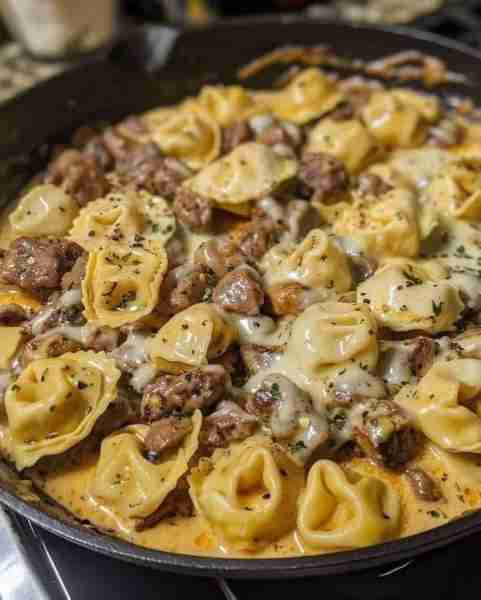 Cheesesteak Tortellini in Rich Provolone Sauce Ingredients: For the Tortellini: 1 lb cheese tortelli...