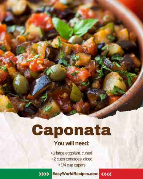 🇮🇹 Caponata (Sicilian Eggplant Stew) Colorful, tangy-sweet vegetable medley bursting with rich Medit...