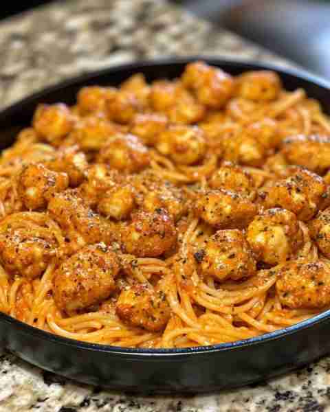 GARLIC CHICKEN BITES WITH CAJUN SPAGHETTI PASTA Ingredients: 1½ lbs boneless, skinless chicken breas...