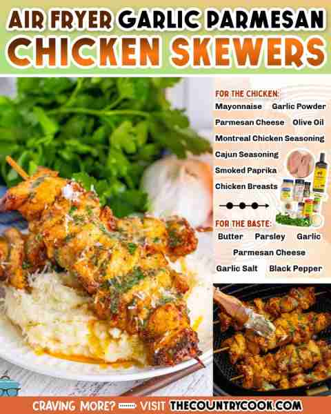 Tender, juicy, flavorful, Air Fryer Garlic Parmesan Chicken Skewers are the best weeknight dinner id...