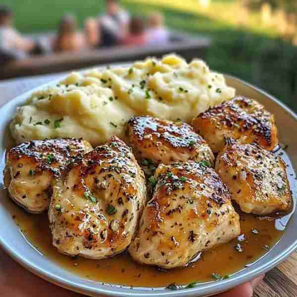 Creamy Garlic Chicken with Mashed Potatoes Savor the rich flavors of tender chicken drizzled in cre...