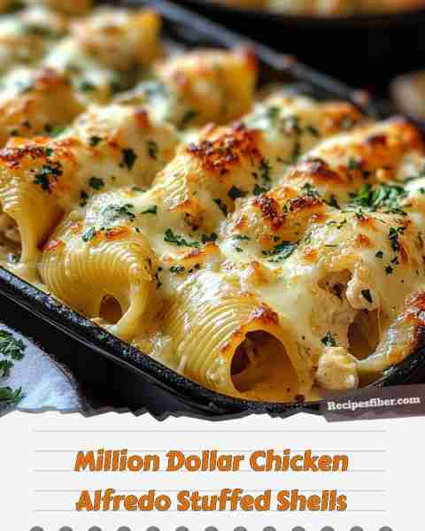 Million Dollar Chicken Alfredo Stuffed Shells 🍝 Indulge in these creamy, cheesy stuffed shells per...
