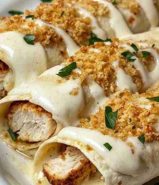 Garlic Parmesan Chicken Alfredo Wraps 🌯🧄 Ingredients 🛒 2 large grilled chicken breasts, sliced 4...
