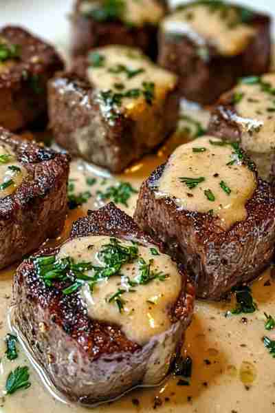 Get ready to indulge in these succulent Tender Steak Bites smothered in a rich Garlic Butter and Cre...