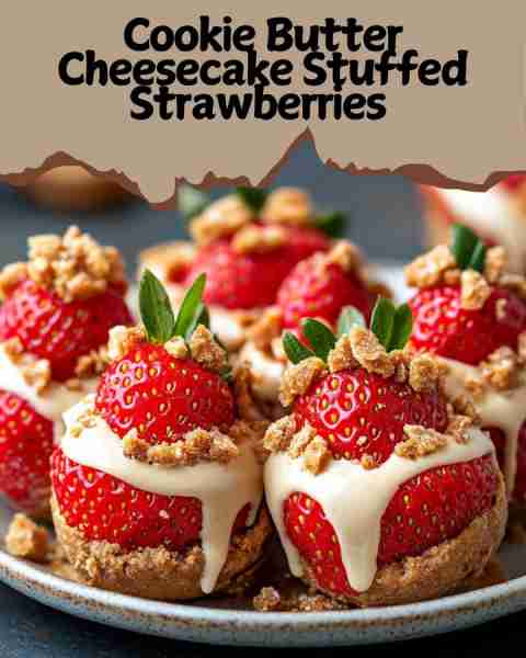 🍓✨ Cookie Butter Cheesecake Stuffed Strawberries ✨🍓 Sweet, juicy strawberries bursting with crea...