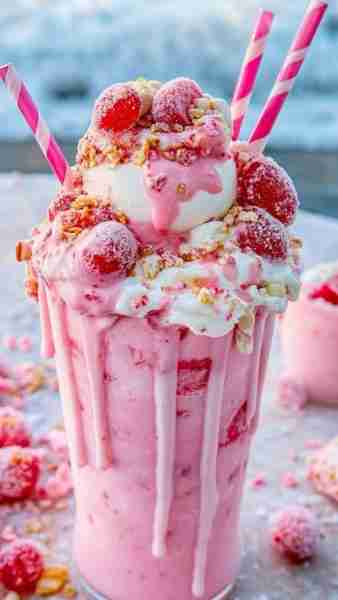 Raspberry Milkshake with Toppings Ingredients: For the Milkshake: 2 cups vanilla ice cream (or raspb...