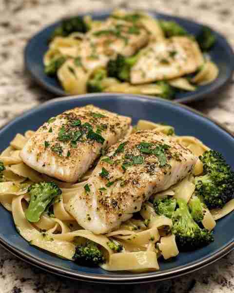 Herbed Tilapia with Broccoli Fettuccine Flavorful Herbed Tilapia over Creamy Broccoli Fettuccine Ing...