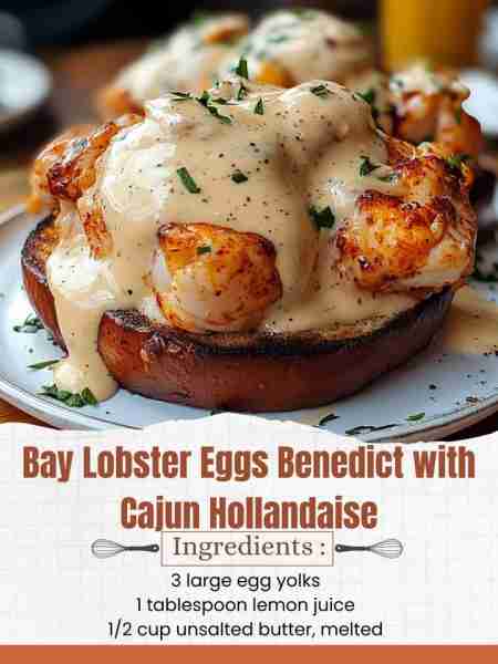 Bay Lobster Eggs Benedict with Cajun Hollandaise Ingredients: For the Hollandaise Sauce: 3 large egg...