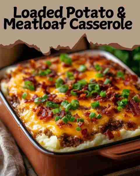 🥔🍖 Loaded Potato & Meatloaf Casserole 🍖🥔 The ultimate comfort food mashup! A hearty meatloaf bas...