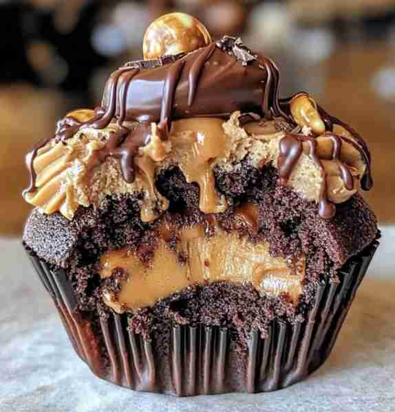 Peanut Butter Cup Lava Cupcakes Ingredients: For the Cupcake Batter: 1 cup all-purpose flour 1/2 cu...