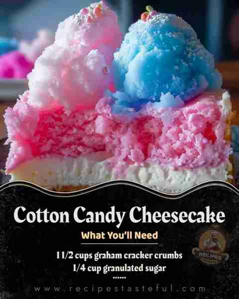 Cotton Candy Cheesecake Ingredients: For the Crust: 1 1/2 cups graham cracker crumbs 1/4 cup granula...