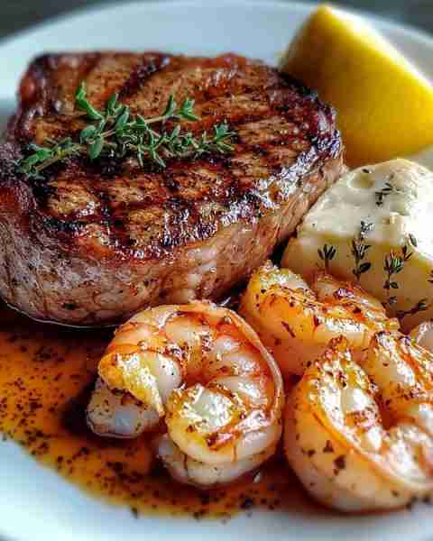 Get ready to indulge in a luxurious dining experience with this flavorful Surf and Turf Filet Mignon...