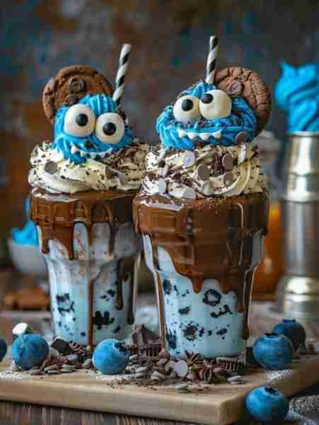 Cookie Monster Milkshake Ingredients: For the Milkshake: 2 cups vanilla ice cream 1/2 cup whole milk...