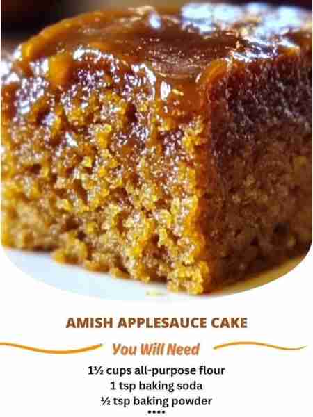 Amish Applesauce Cake Ingredients: 1½ cups all-purpose flour 1 tsp baking soda ½ tsp baking powder 1...