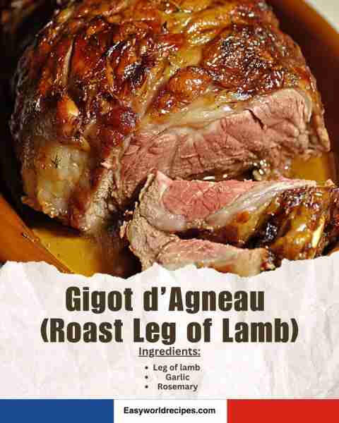 🇫🇷 Gigot d’Agneau (Roast Leg of Lamb) Succulent roast lamb seasoned with garlic and rosemary, perfec...