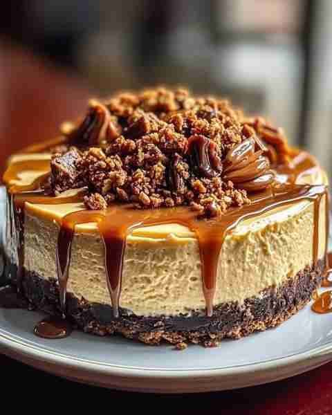 Caramel Toffee Crunch Cheesecake 🍯🍰 Rich, creamy, and loaded with crunchy toffee bits and swirls o...