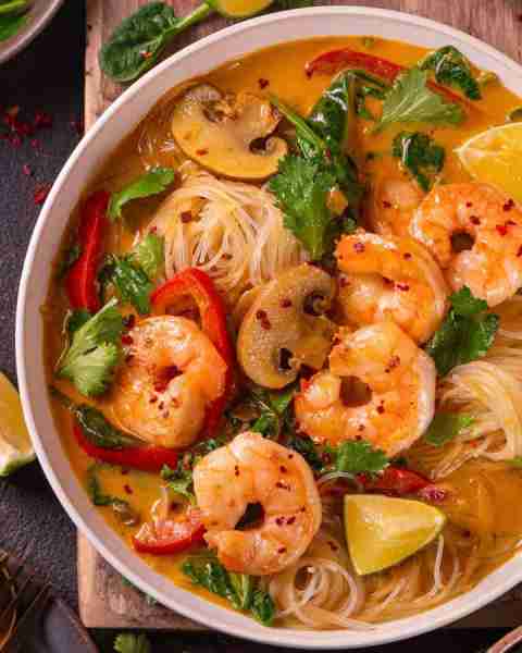 Thai Shrimp Coconut Noodle Soup in 30 Minutes!🍤🫑🌶️